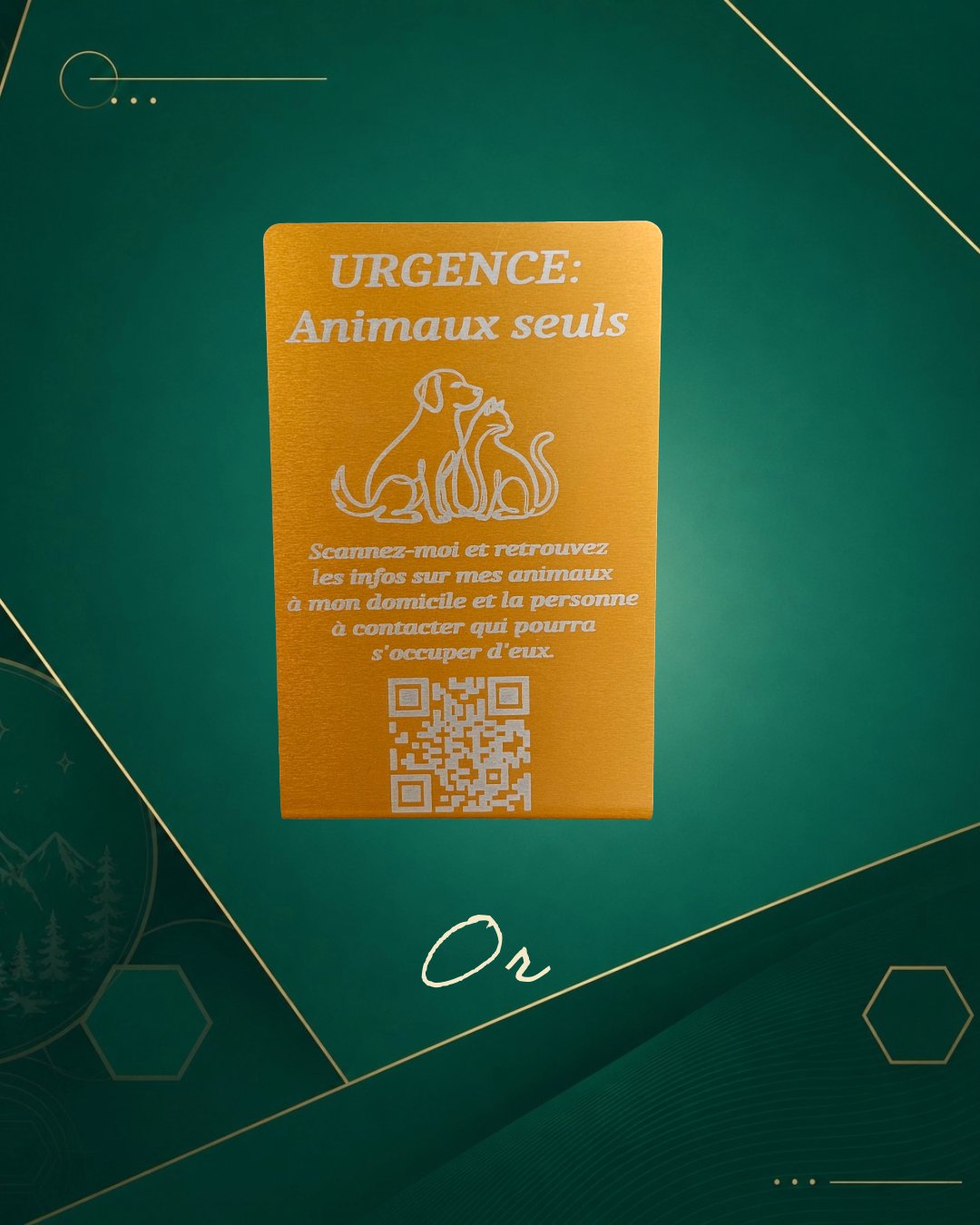 Carte Urgence Animaux coloris or gravée laser — Signature Animale Toulouse