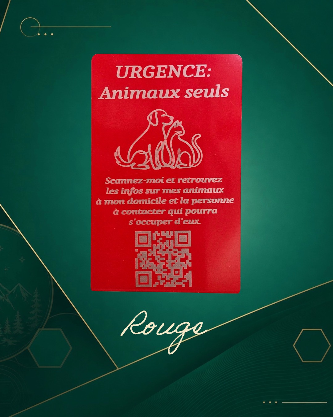 Carte Urgence Animaux coloris rouge gravée laser — Signature Animale
